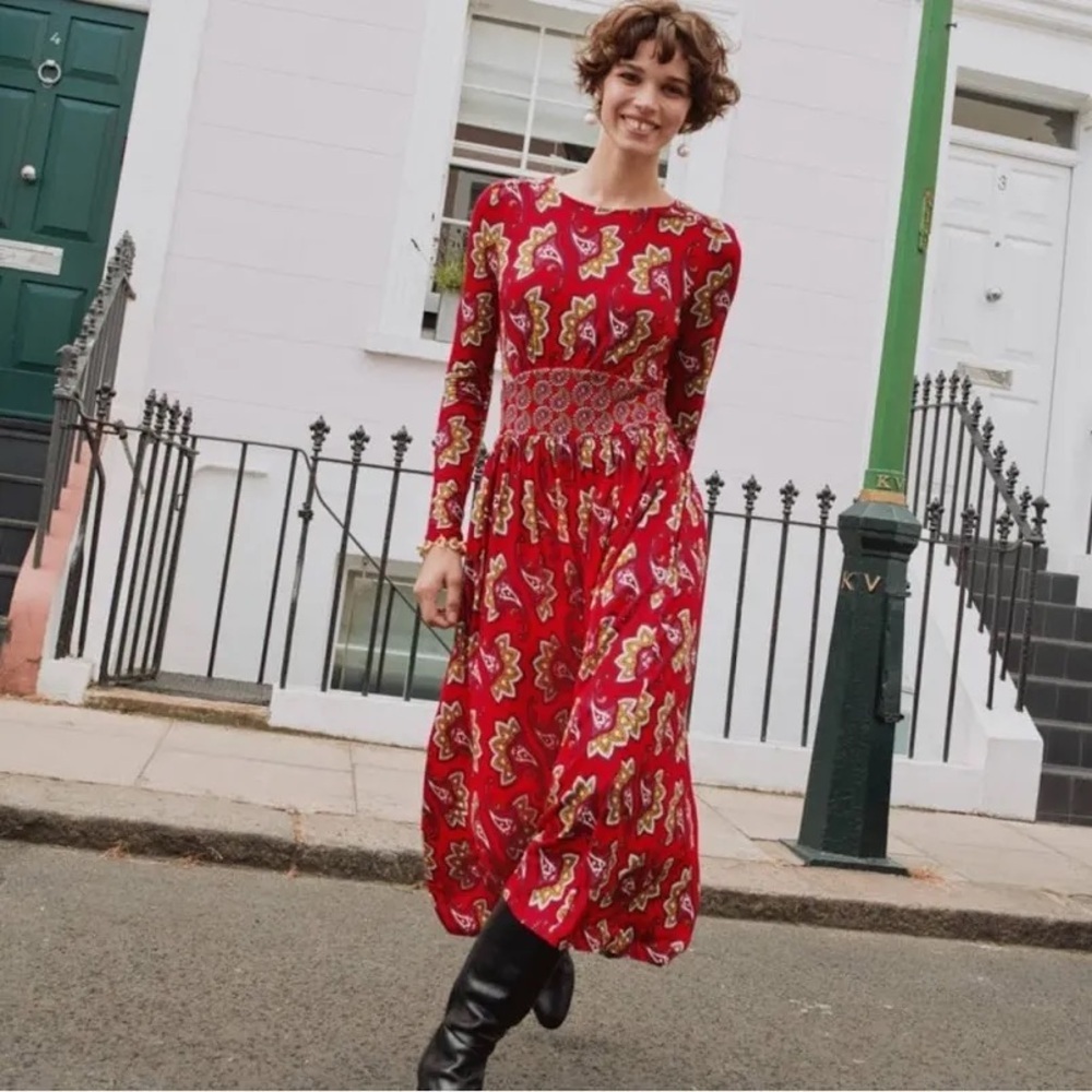 Boden Thea Long Sleeve Jersey Maxi Dress 16/18 Red Paisley - Picture 4 of 10
